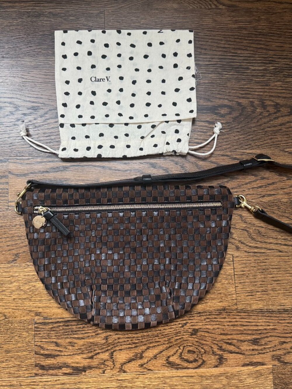 Clare V Woven Leather & Suede Crossbody Bag – Brown & Black